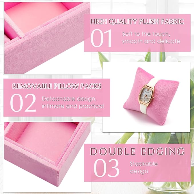 Henoyso 2 Pieces 12 Grid Velvet Watch Tray Jewelry Organizer Stackable Watch - Image 3