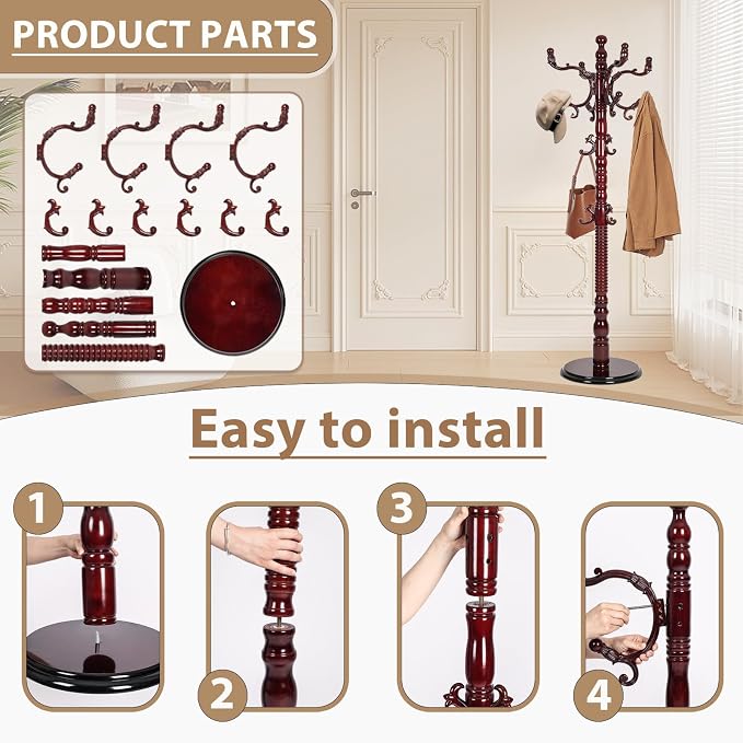 Solid Wooden Coat Rack Stand, Coat Racks Freestanding - Image 5