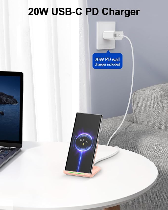 Wireless Charger with USB C Phone Charger, Qi Certified Charging Stand with 20W - Image 4
