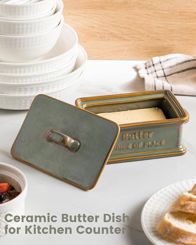 Butter Dish with Lid, Ceramic Butter Holder Container Large Butter Dish - Image 6