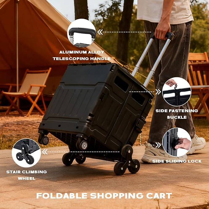 Utility Cart Teacher Cart with Stair Climbing Wheels Foldable Shopping Cart - Image 6
