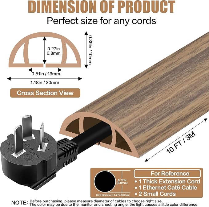 Floor Cord Cover Self Adhesive Cord Hider, 10FT Cable Management, Extension - Image 2