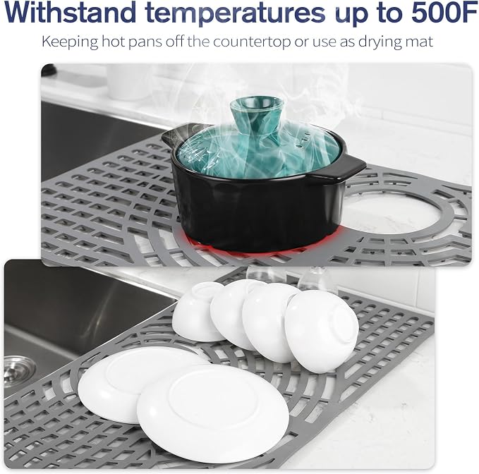 Silicone Sink Protector 30"x16" Rear Drain Hole, Heat Resistant Non-slip - Image 6