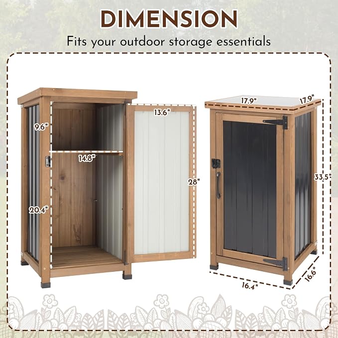 Outdoor Storage Cabinet with Metal Worktop, Fir Wood Frame & Adjustable Shelf - Image 2