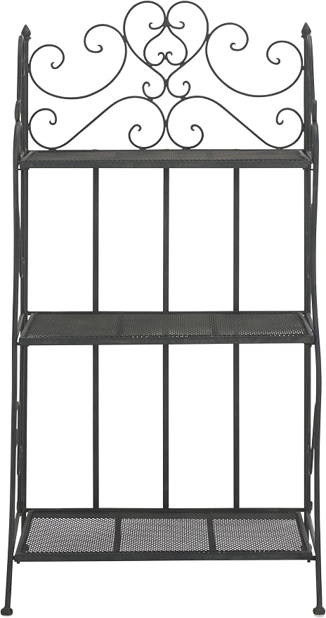 SAFAVIEH Outdoor Collection Torus Victorian Scroll Antique Black 3-Tier Shelf - Image 3