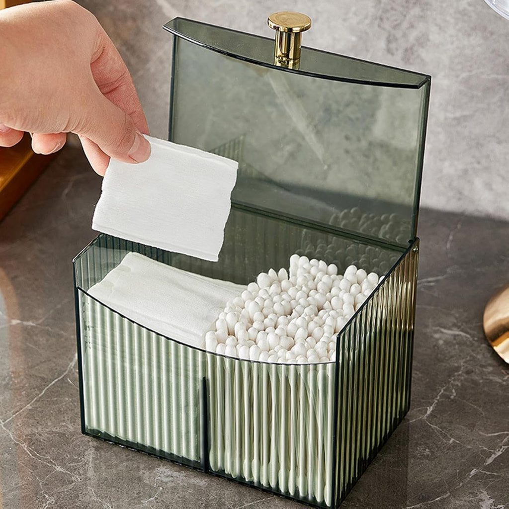 2-Grid Cotton Swab Ball Qtip Holder Dispenser with Lid,Container