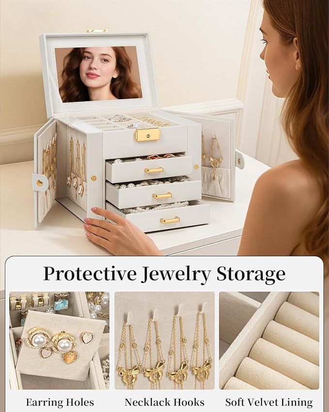 TORIBIO Jewelry Box for Women, Leather Jewelry Organizer - Image 5