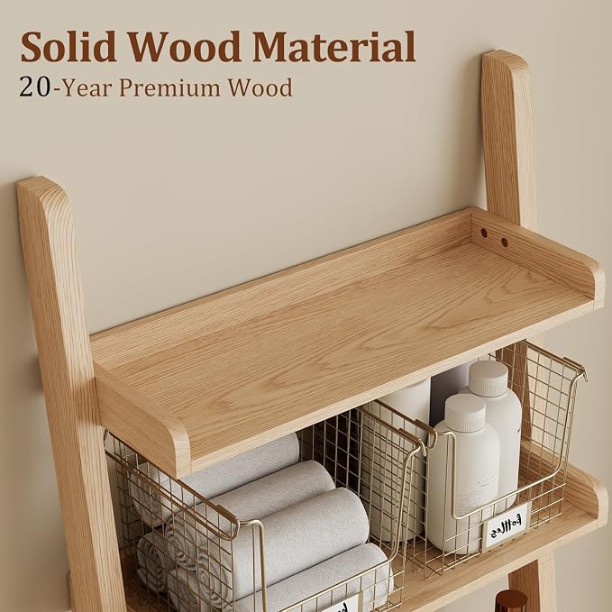 Over The Toilet Storage Shelf Wood, 3-Tier Above Toilet Organizer Rack - Image 5