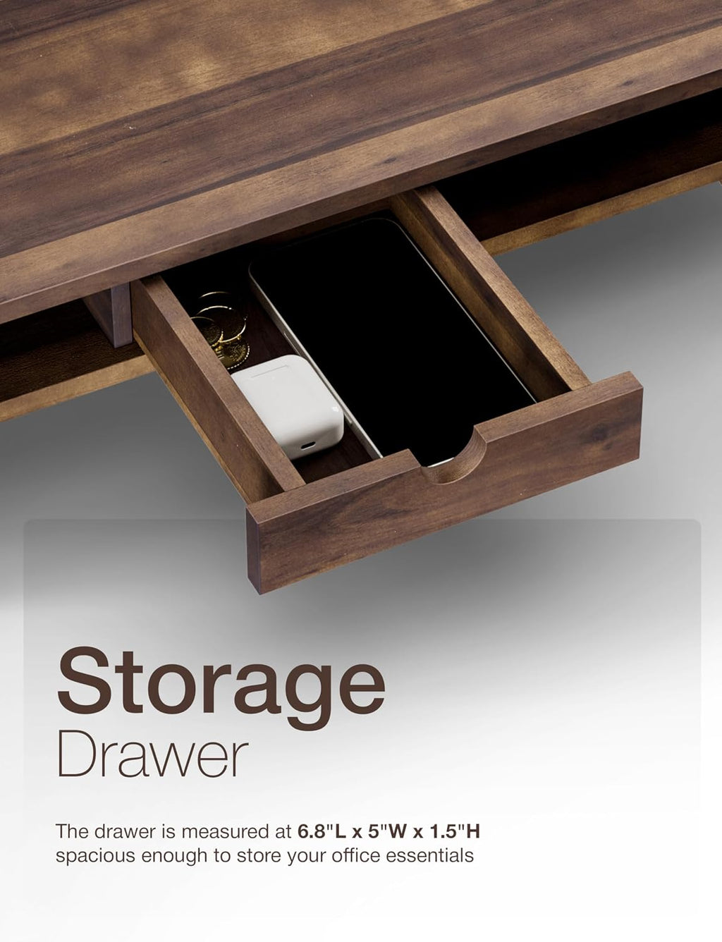 Wood Monitor Stand with Drawer & Storage, Walnut Color (Patented)