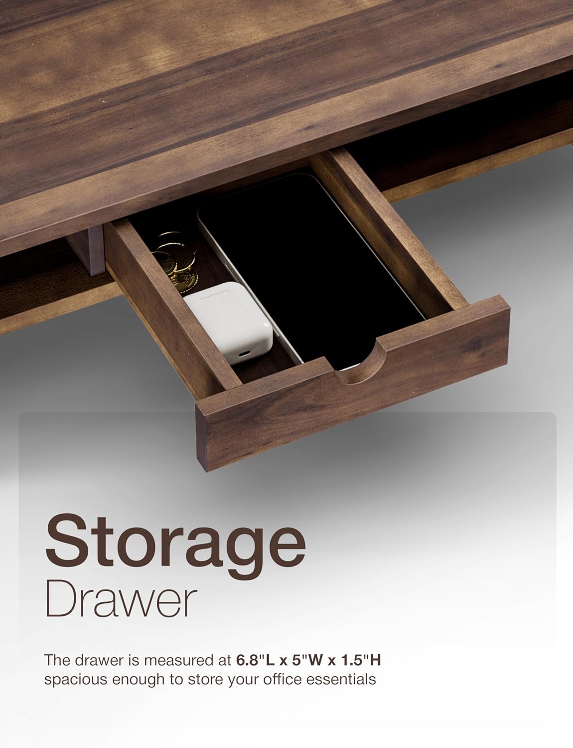 Wood Monitor Stand with Drawer & Storage, Walnut Color (Patented)