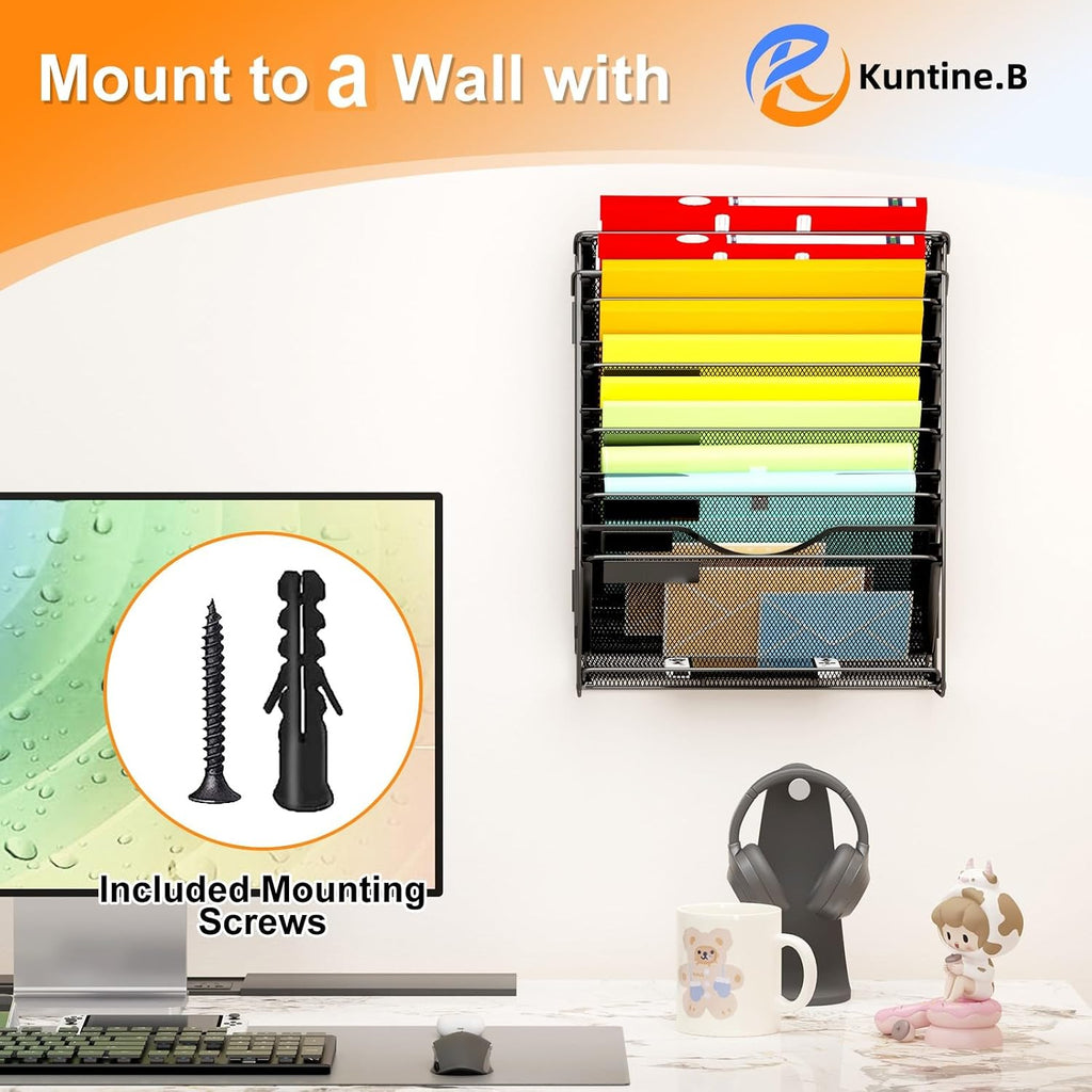 Kuntine.B Wall File Organizer Office Hanging Magazine Holder Wall File