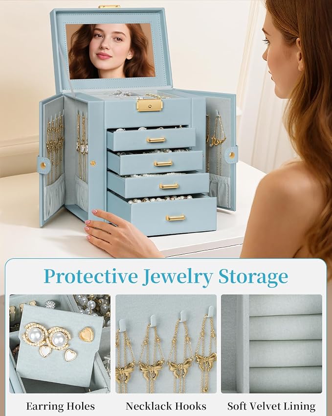 TORIBIO Jewelry Box for Women, Leather Jewelry Organizer - Image 6
