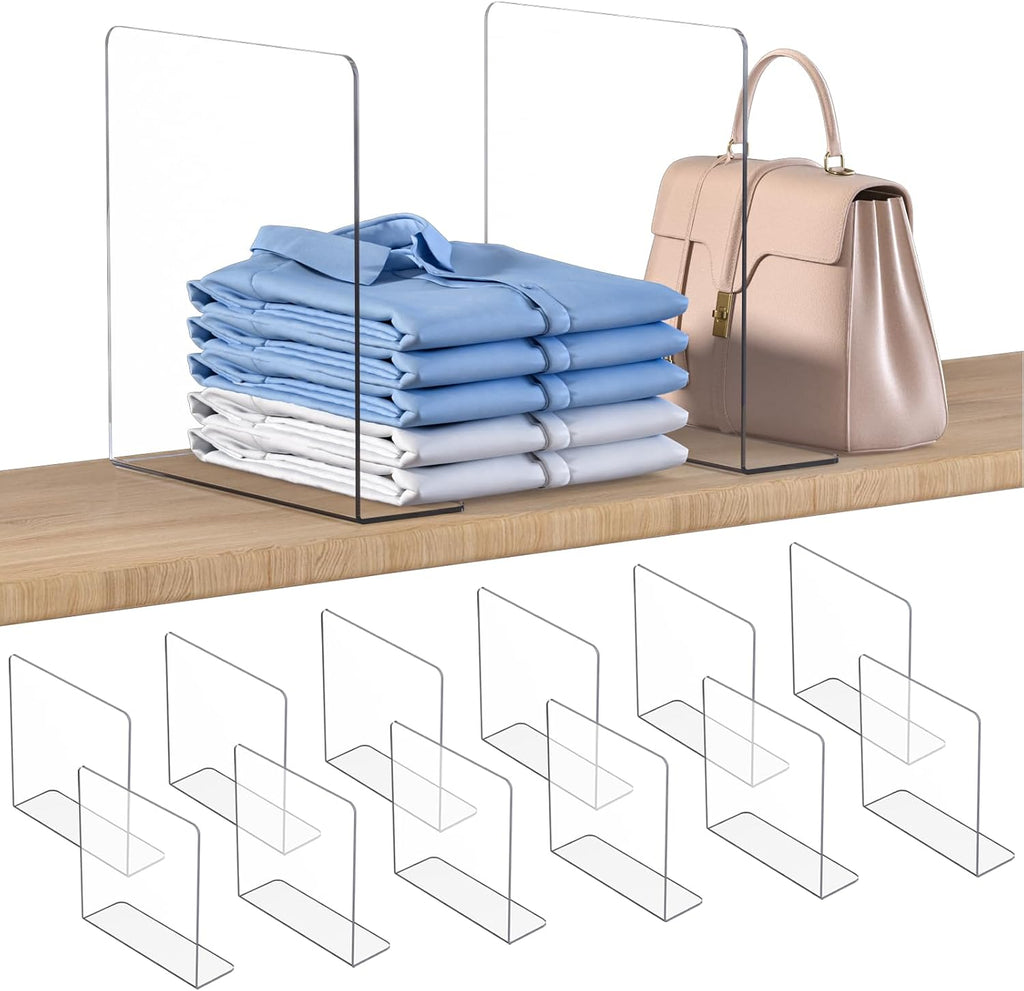 OKPOW Shelf Dividers Closet Organizer - 12" Tall X 11.8" Deep Acrylic