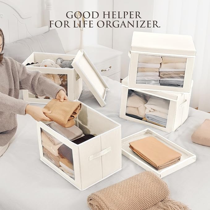 Fabric Storage Bins with Lids, Decorative Storage Boxes, Closet Storage Bins - Image 4