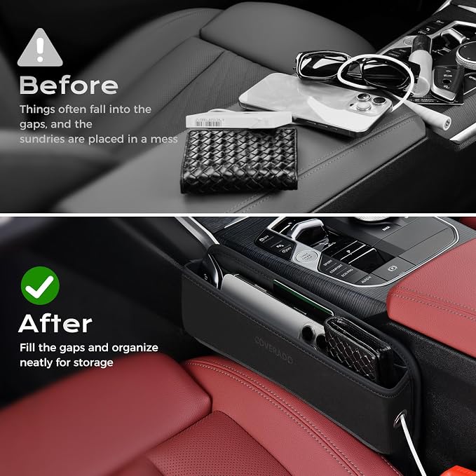 Coverado Universal Car Seat Gap Filler Organizer, Premium Suede Leather Car - Image 3