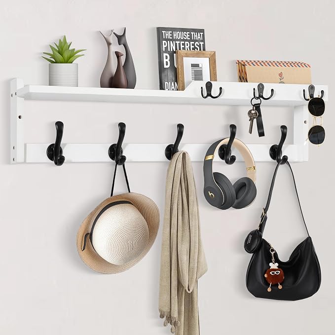 29'' Coat Rack Wall Mount with Shelf, Coat Hanger Wall Mount with Key Hooks and - Image 7