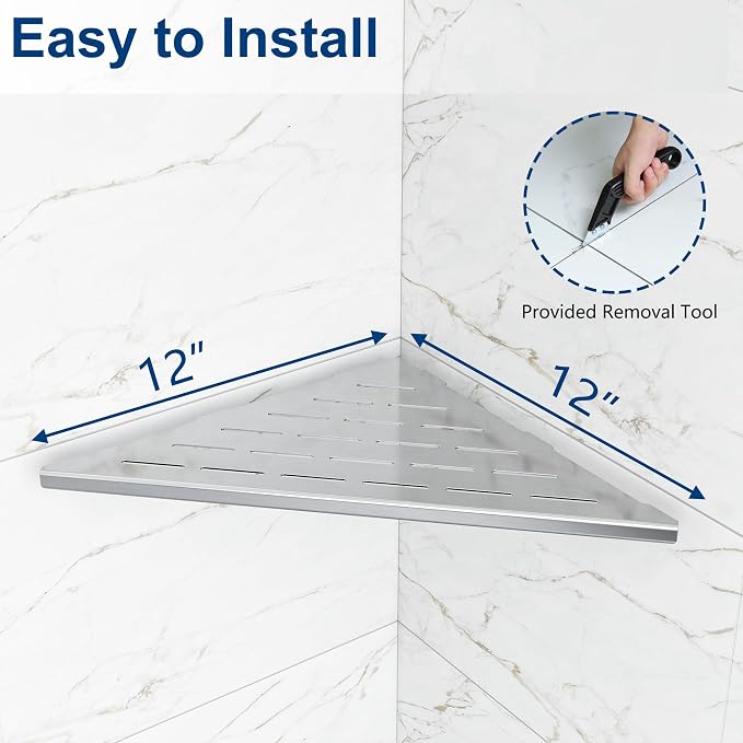 Corner Shower Shelves, 12” Recessed Tile Shower Shelf, 304 Stainless Steel - Image 5