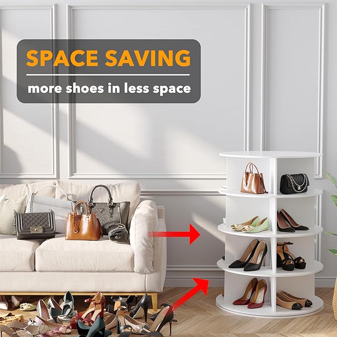 SpaceAid 4 Tier Rotating Shoe Rack Tower, Spinning Shoe Display Lazy Susan - Image 3