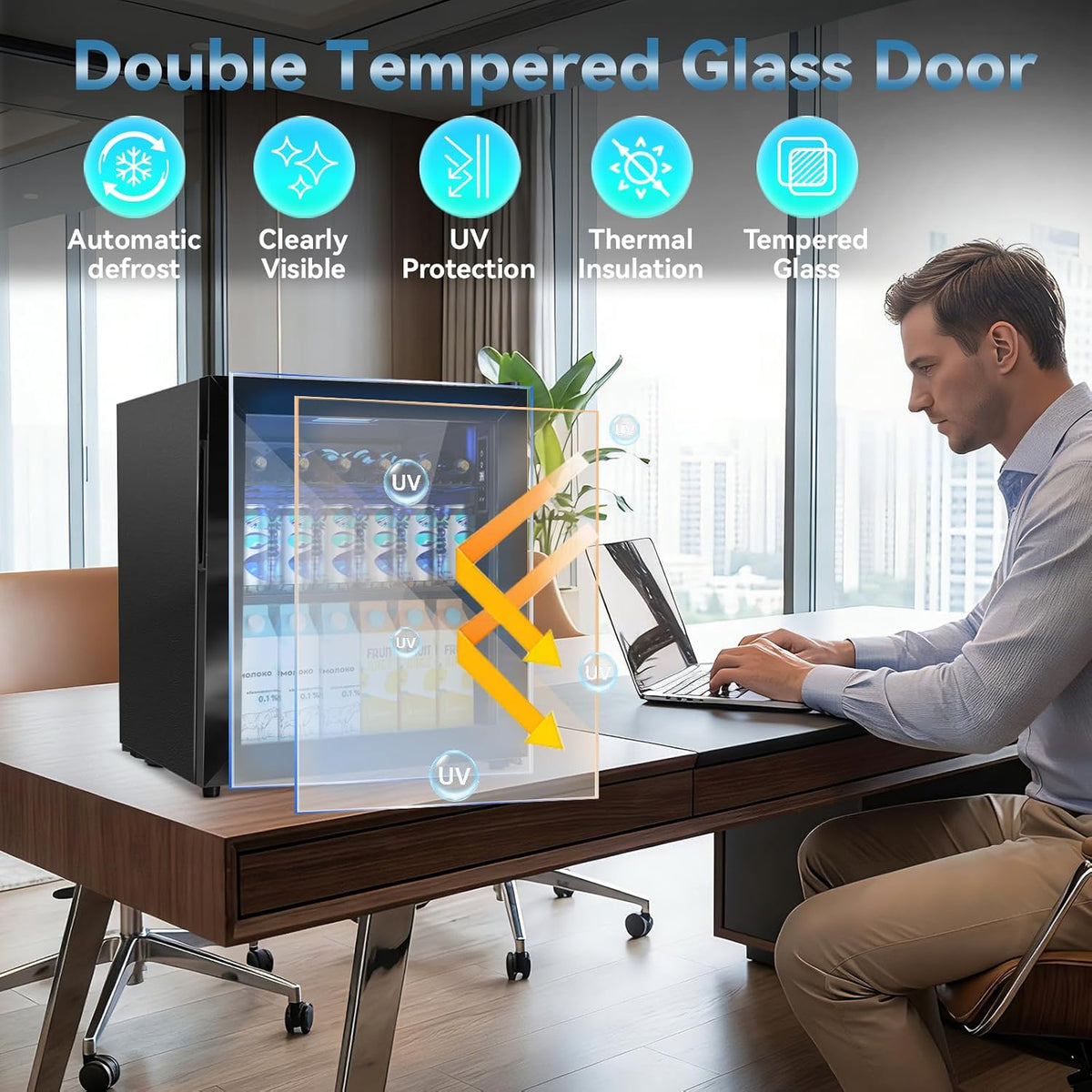 Mini Fridge with Glass Door-Small Fridge Desk Beverage Cooler for Beer