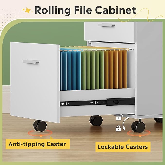 DEVAISE 3 Drawer Wood Mobile File Cabinet, Rolling Filing Cabinet - Image 6
