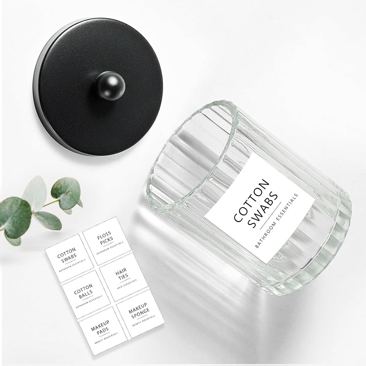 Amolliar Qtip Holder Dispenser, Clear Glass Apothecary Jars