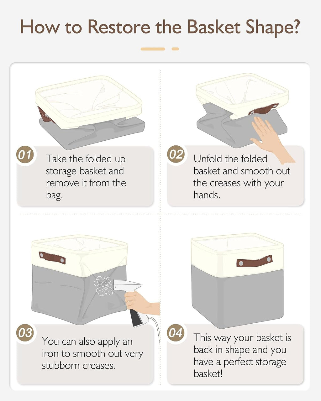 Fabric Storage Cubes 11", 6 Pack, with PU Pull Handles,Foldable