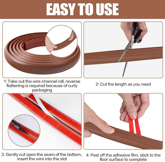 Floor Cord Cover Self Adhesive Cord Hider, 20FT Cable Management, Extension - Image 8