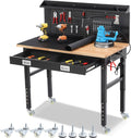 48" Heavy Duty Rolling Workbench with Drawers & Pegboard