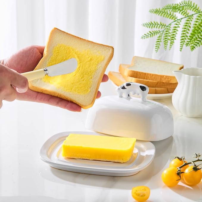 Butter Dish with Lid for Countertop, 7.8" x 6.3" Large Ceramic Butter Keeper - Image 4