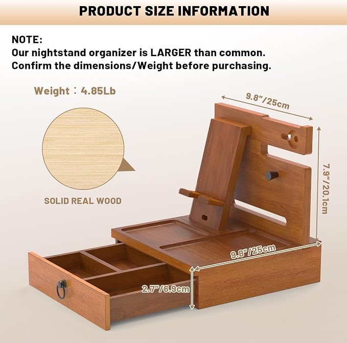 Wood Phone Docking Station, Nightstand Organizer - Image 3