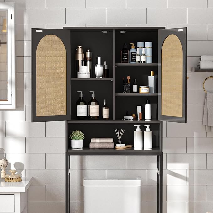 Rattan Toilet Storage Cabinet, Over The Rack Wood Cabinet - Image 4