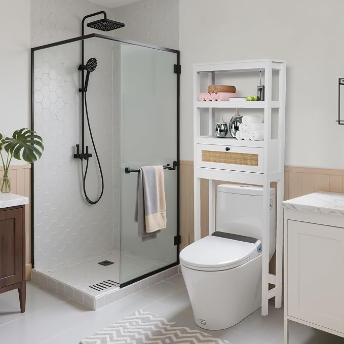 Over The Toilet Storage Cabinet, Behind Toilet Bathroom Organizer by Homajor