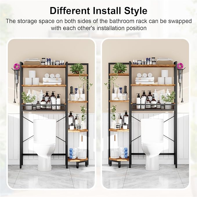 K1 Heavy Duty 7-Tier Over The Toilet Storage（With Basket and Paper - Image 4