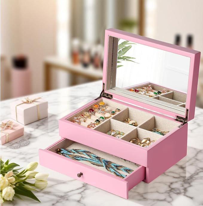 Meangood Jewelry Box Organizer for Women, 2 Layer Large Jewelry Storage Case - Image 7