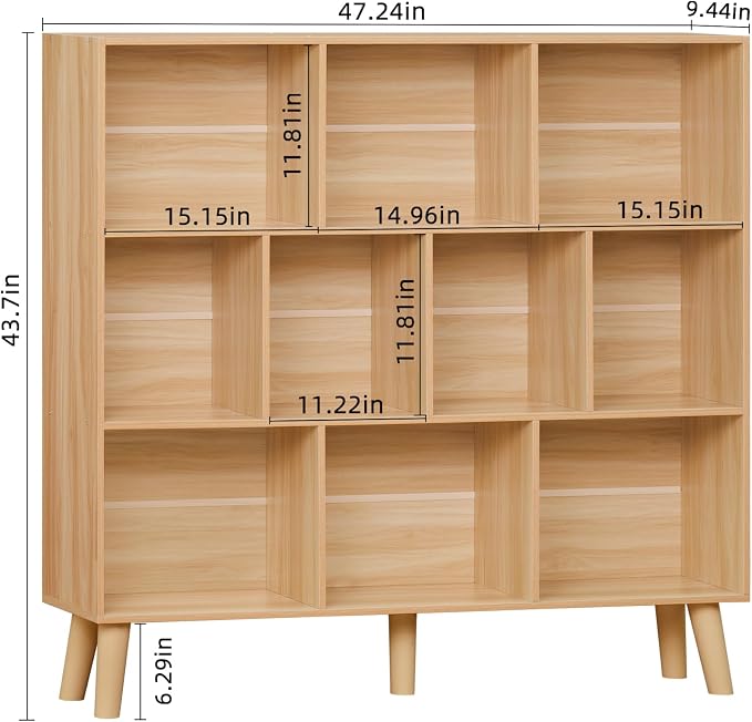 LEYAOYAO 10 Cube Bookshelf, 3 Tier Modern Wide Bookcase - Image 3