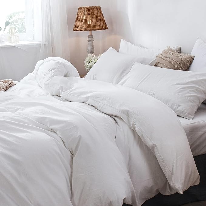 MooMee Bedding Pillowcases Pack of 2 100% Washed Cotton Linen Like Textured - Image 6