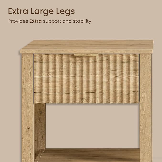 Fluted Night Stand with Golden Handle, Mid-Century Nightstands with Drawer - Image 5