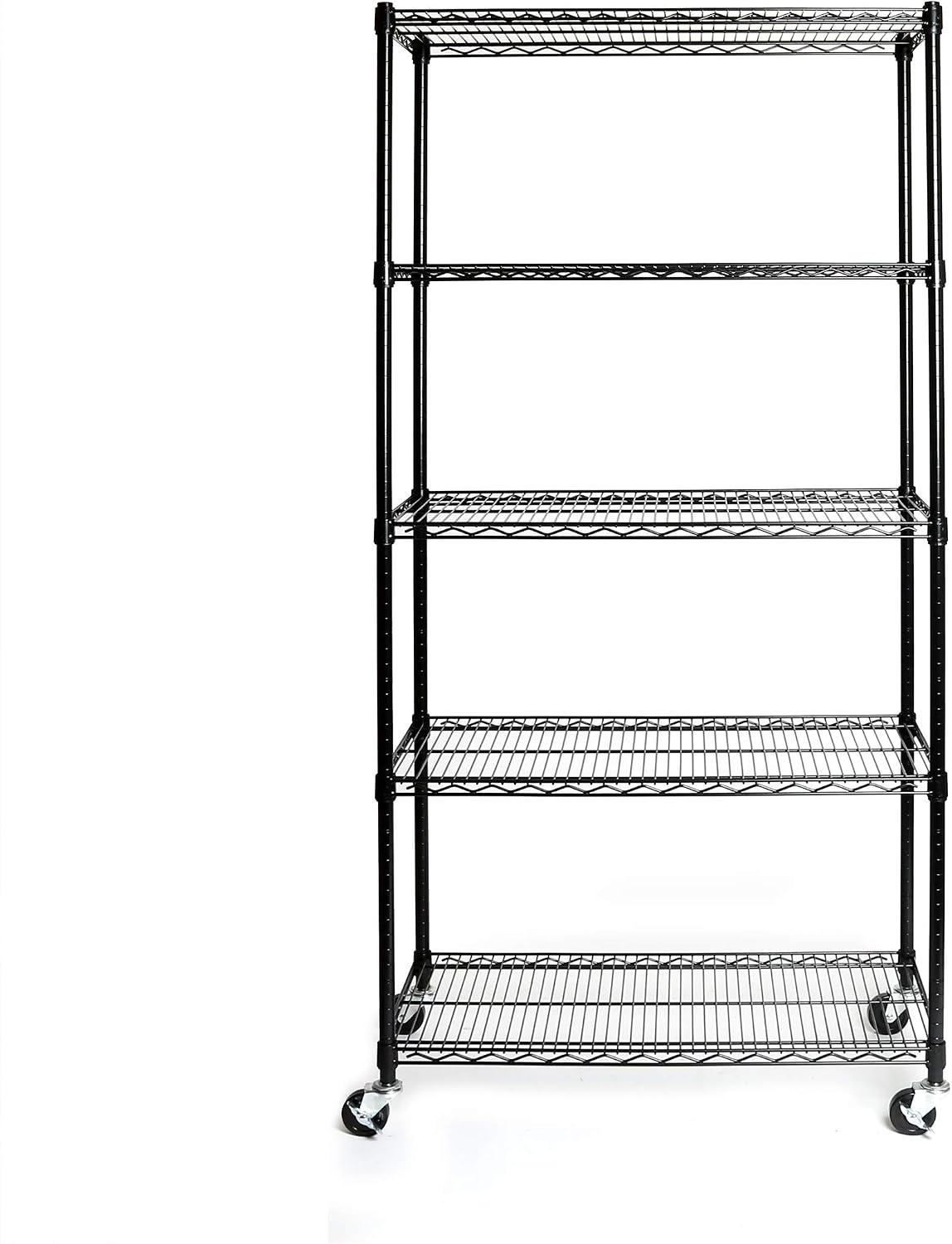 UltraDurable 5-Tier NSF Steel Wire Shelving, 36"W x 18"D x 75"H, Black