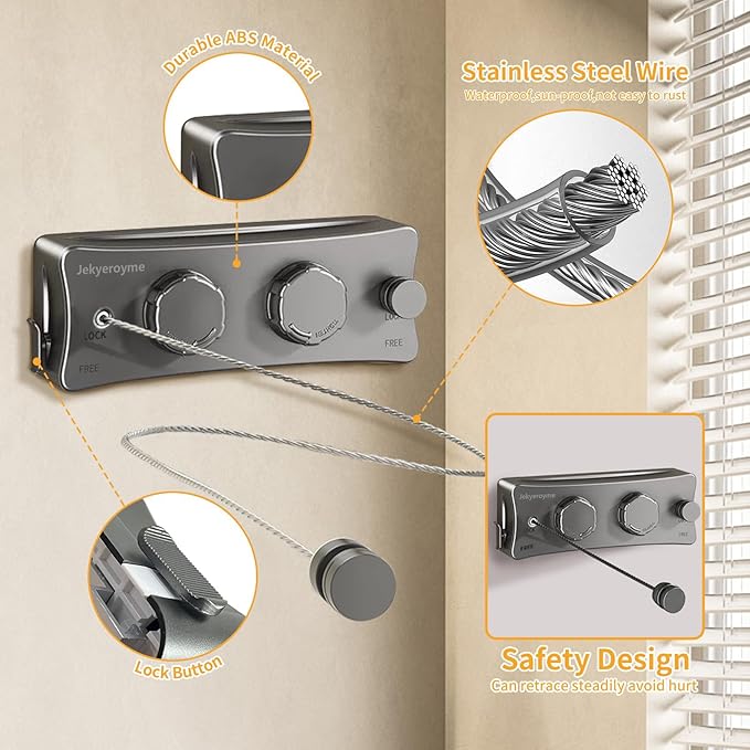 Retractable Clothesline Indoor & Outdoor, Non-Sagging Wall Mounted Drying Rack - Image 5