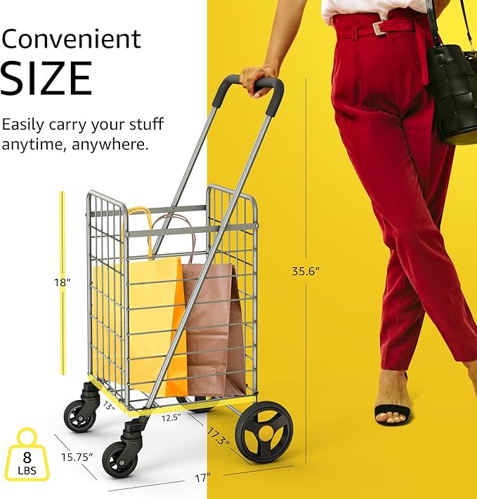Shopping Cart w/Waterproof Basket Liner & 360° Swivel Wheels | Foldable - Image 2