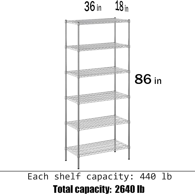 18" Deep x 36" Wide x 86" Height Wire Shelving Kit | 6-Tier | NSF Commercial - Image 3