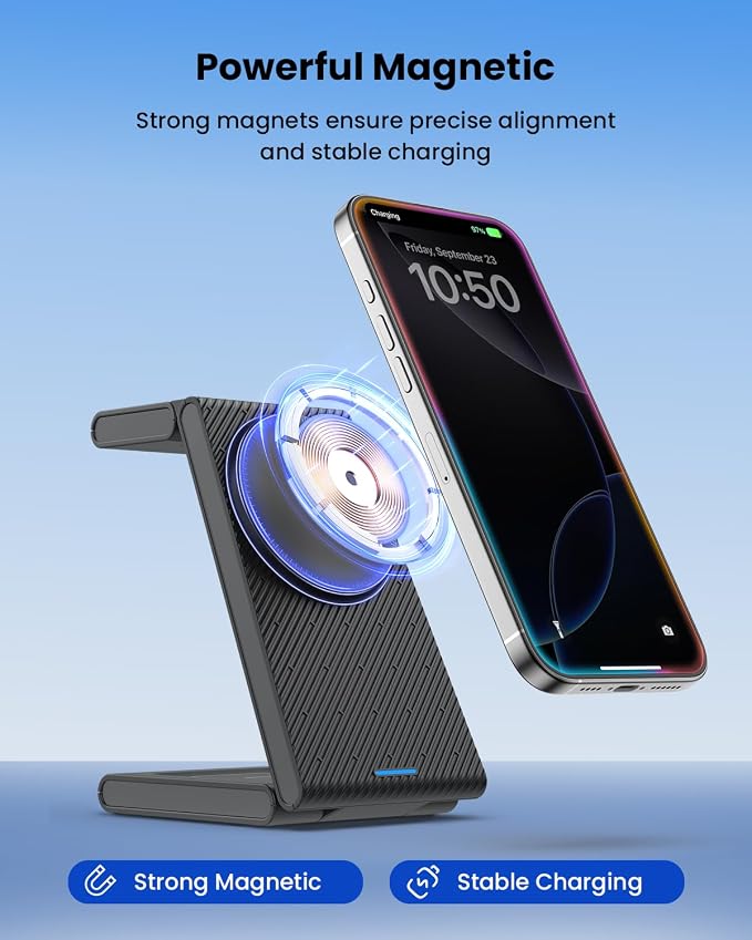 3 in 1 Wireless Charging Station, Foldable Magnetic Wireless Charger Stand - Image 2