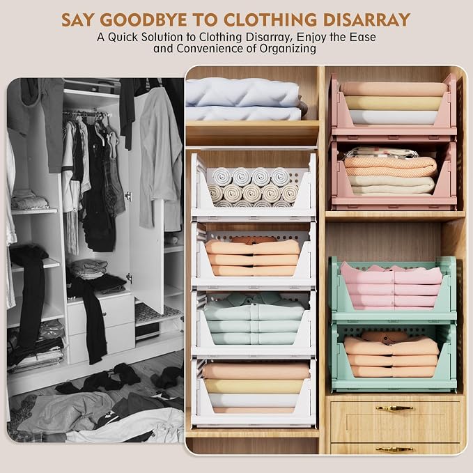 SNSLXH 8 Pack Stackable Closet Storage Bins, Space-Saving Wardrobe Organizer - Image 8