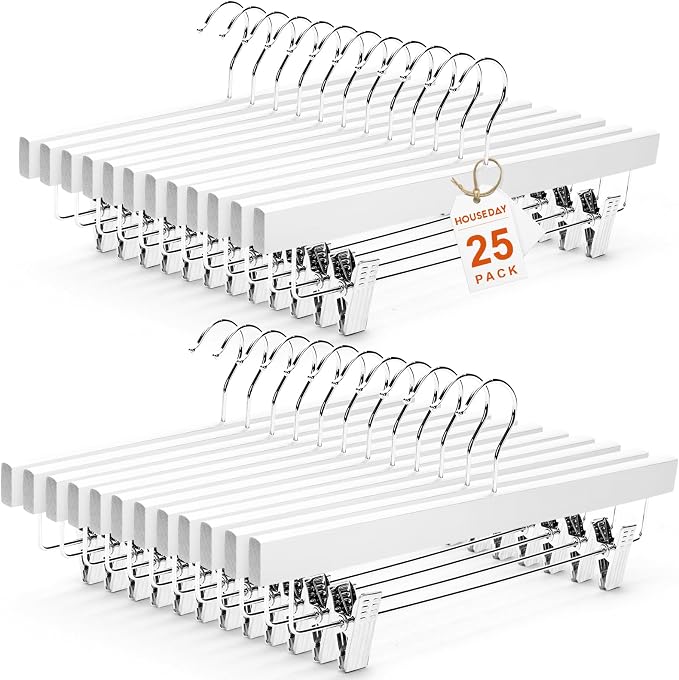 HOUSE DAY Premium Wooden Pants Hangers 25 Pack, Solid Lotus Wood Skirt Hangers by HOUSEDAY