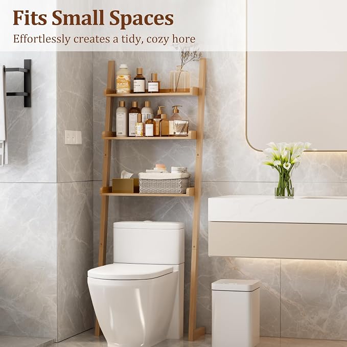 Over The Toilet Storage Shelf Wood, 3-Tier Above Toilet Organizer Rack - Image 4