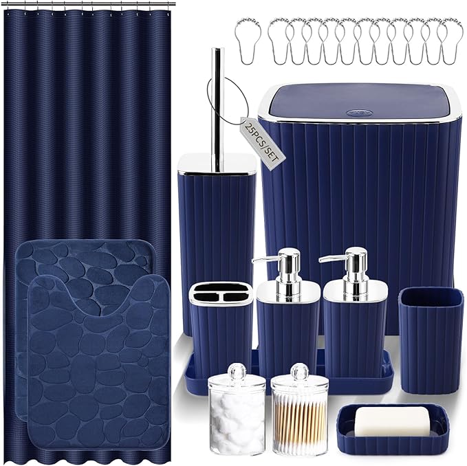 Bathroom Set with Shower Curtain and Rugs- 25PC Bathroom Accessory Set by BetterbathroomwithXLHOME