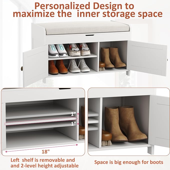 HOMEFORT 30" Shoe Bench with Lift Top Storage, Entryway Bench with Cushioned - Image 6