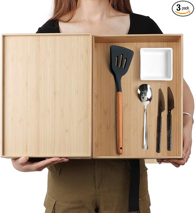Stackable Bamboo Drawer Organizer Set – 2 Boxes by BAMOTTOCRAFTBAMBOO