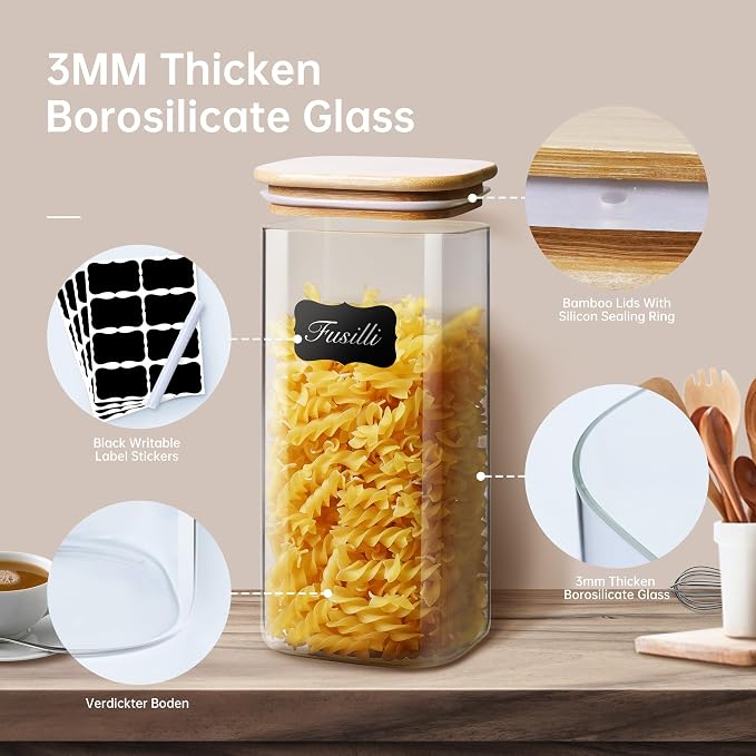Square Glass Jars with Bamboo Lids 79 FL OZ, Glass Canisters with Airtight Lid - Image 3