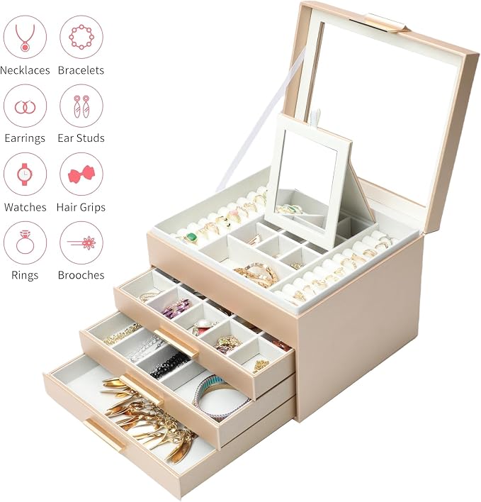 BOOVO Clear Lid Jewelry Box, 4 Layers Jewelry Organizer Large Jewelry Storage - Image 3
